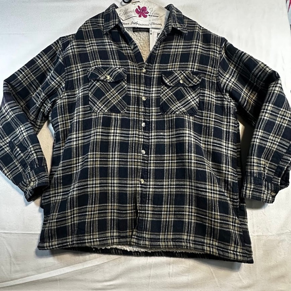 Vintage David Taylor Men Plaid Sherpa Lined Flannel Jacket Button Up Cabincore